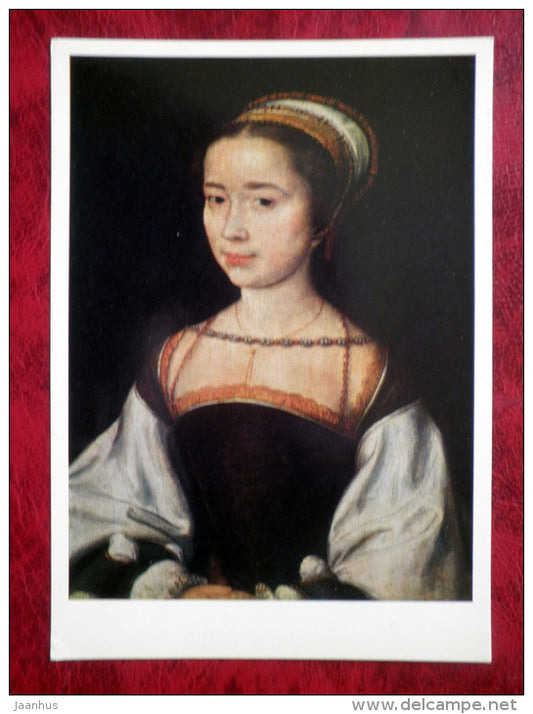 Painting by Corneille de Lyon - Portrait of a Woman . 1530-40 - dutch art - unused - JH Postcards