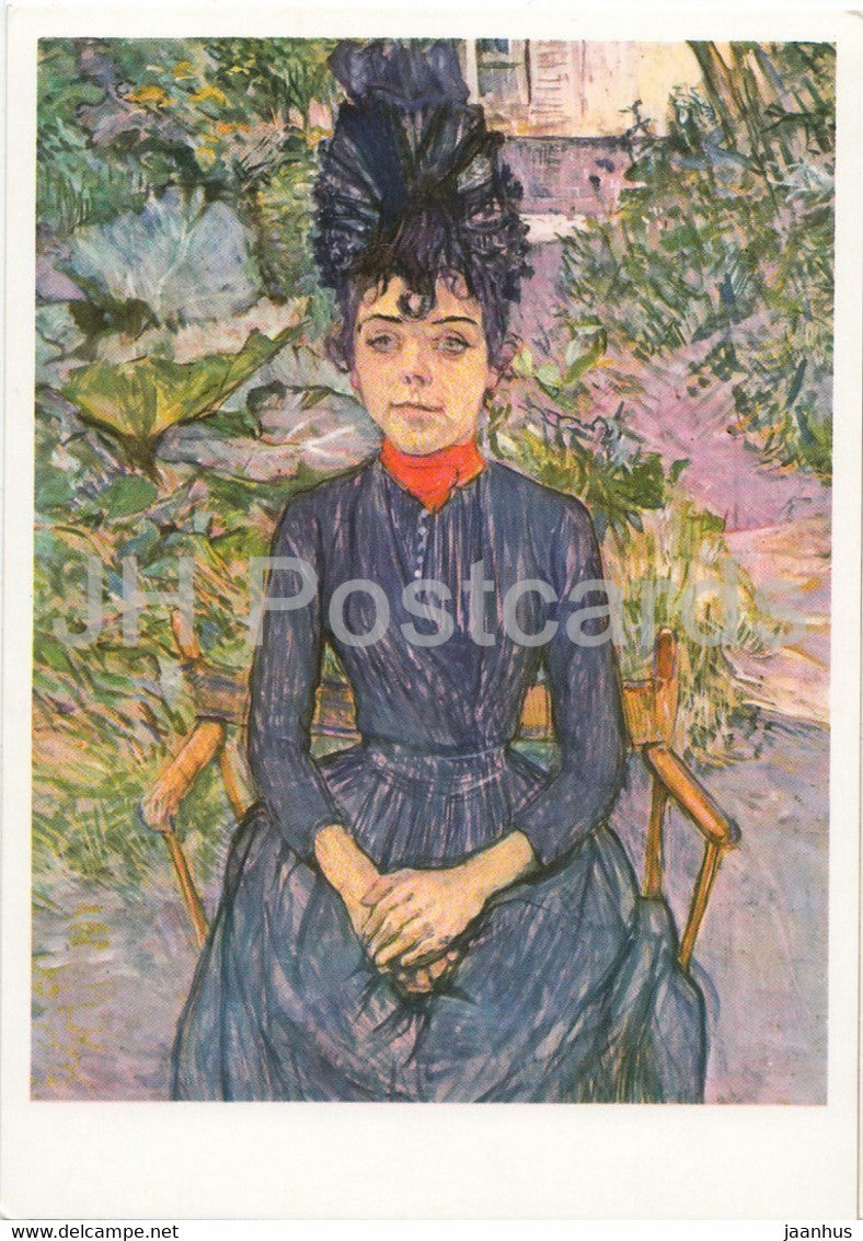 painting by Henri de Touluse Lautrec - Justine Dieulh im Garten des Pere Forest - French art - Germany DDR - unused - JH Postcards