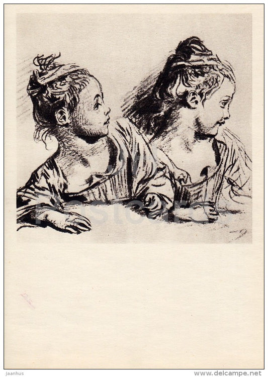 drawing by Jean-Antoine Watteau - Girl - sketch - French art - 1963 - Russia USSR - unused - JH Postcards