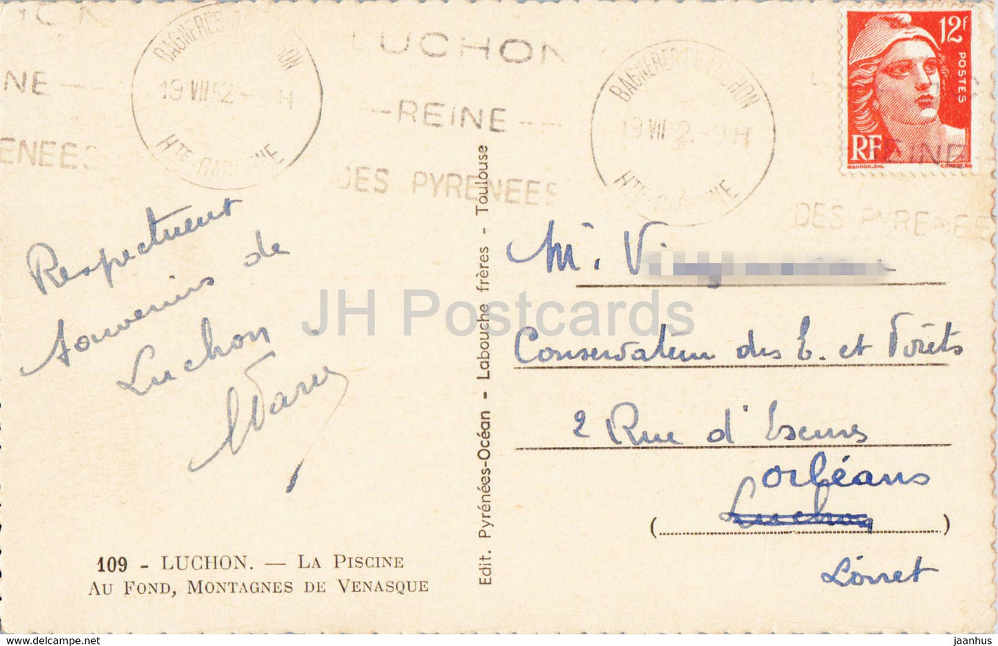 Luchon - La Piscine Au Fond Montagnes de Venasque - Pool - 109 - alte Postkarte - 1952 - Frankreich - gebraucht