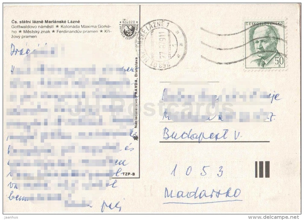 Marianske Lazne - Marienbad - Gottwald square - spa - Gorky colonnade - Czechoslovakia - Czech - used 1979 - JH Postcards