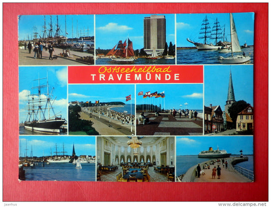 Ostseeheilbad - spa - sailing ship - church - Travemünde - Germany - sent from Germany Travemünde to Estonia USSR 1989 - JH Postcards