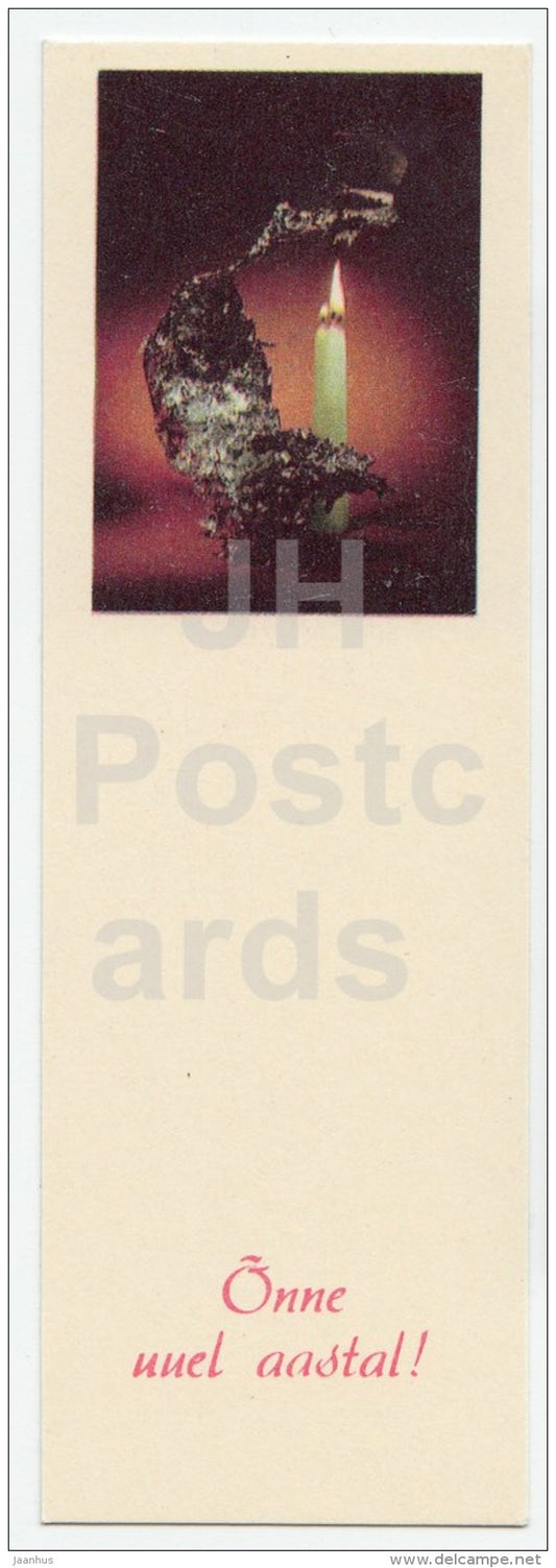 mini New Year greeting card - candle - tin - 1972 - Estonia USSR - unused - JH Postcards