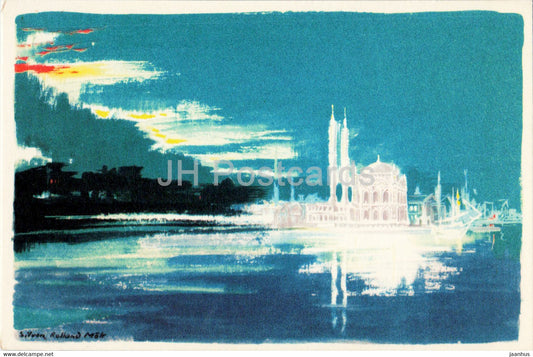 Istanbul - Ortakoy Mosque - illustration - old postcard - Turkey - unused - JH Postcards