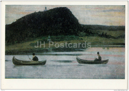 painting by M. Nesterov - The Silence , 1903 - fishing - boat - Russian art - 1988 - Russia USSR - unused - JH Postcards