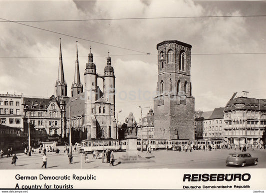 Halle (Saale) - Market Place - trams - REISEBÜRO - 1964 - DDR - Germany - unused - JH Postcards