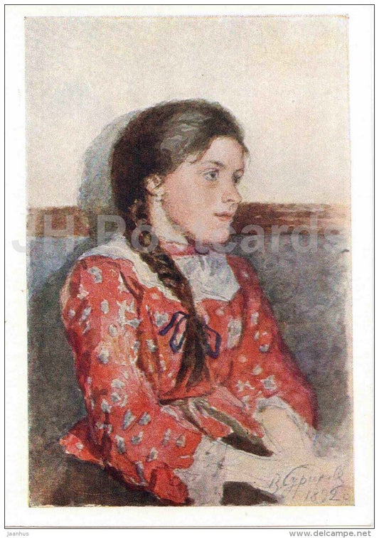 painting by V. Surikov - Girl in Red - Russian art - Russia - 1957 - Russia USSR - unused - JH Postcards