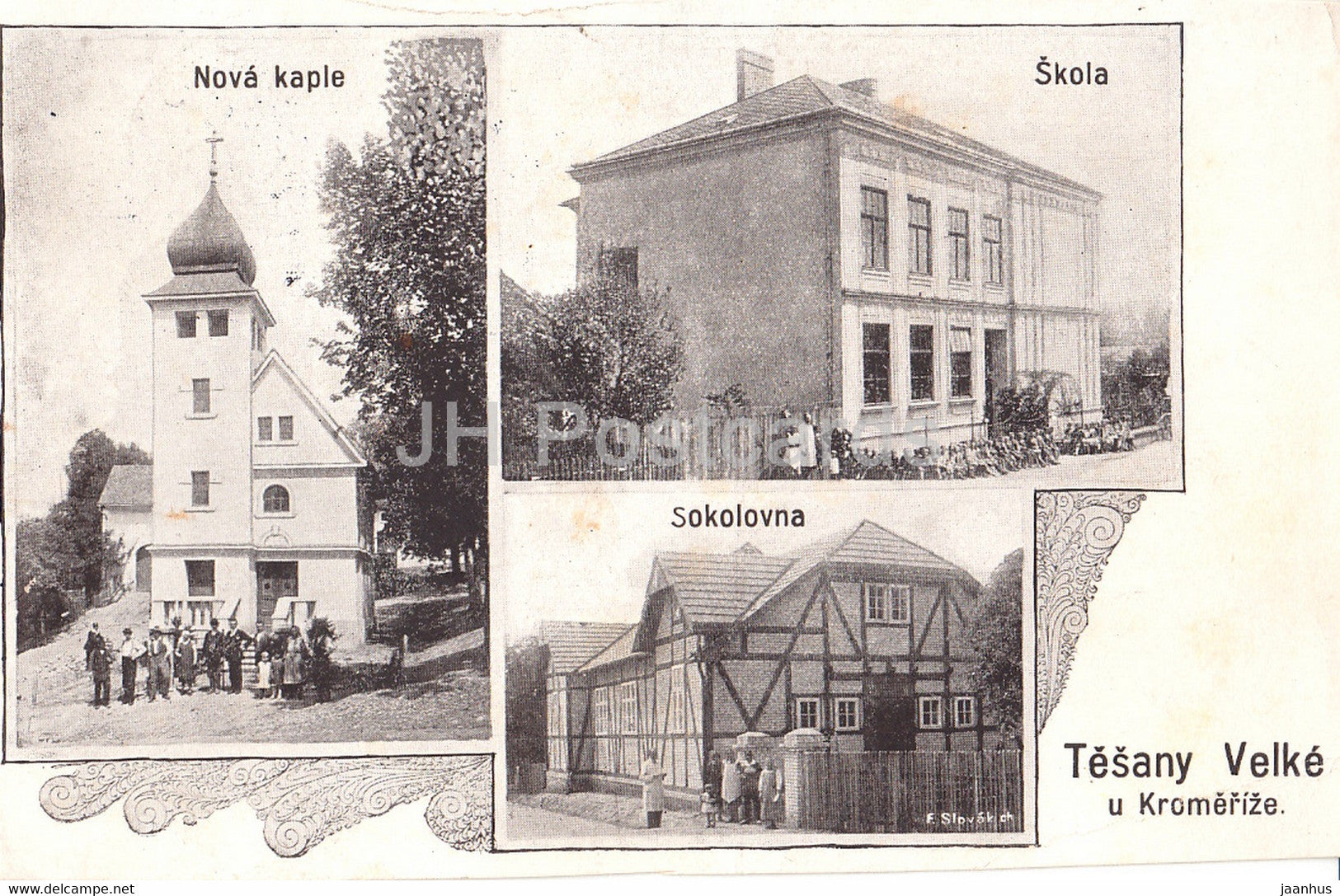 Tesany Velke u Kromerize - school - old postcard - 1930 - Czech Republic - Czechoslovakia - used - JH Postcards