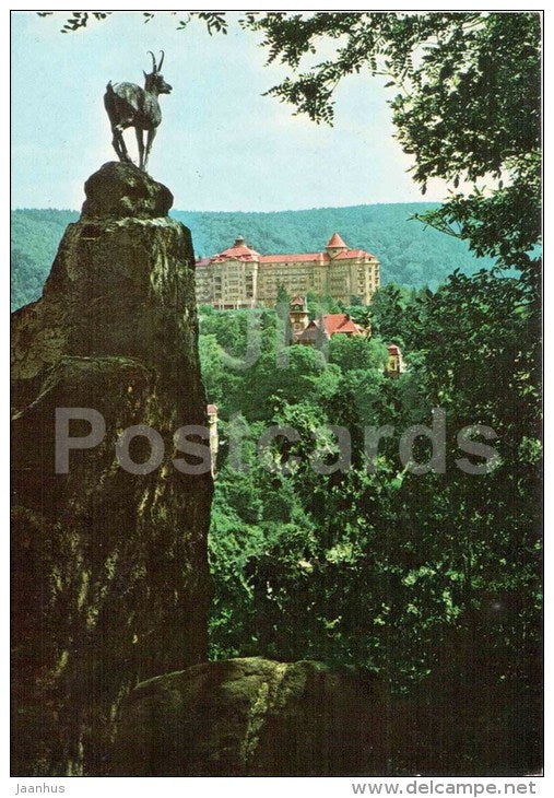 looking from the Stag´s Leap towards the sanatorium Imperial - Karlovy Vary - Karlsbad - Czechoslovakia - Czech - - JH Postcards