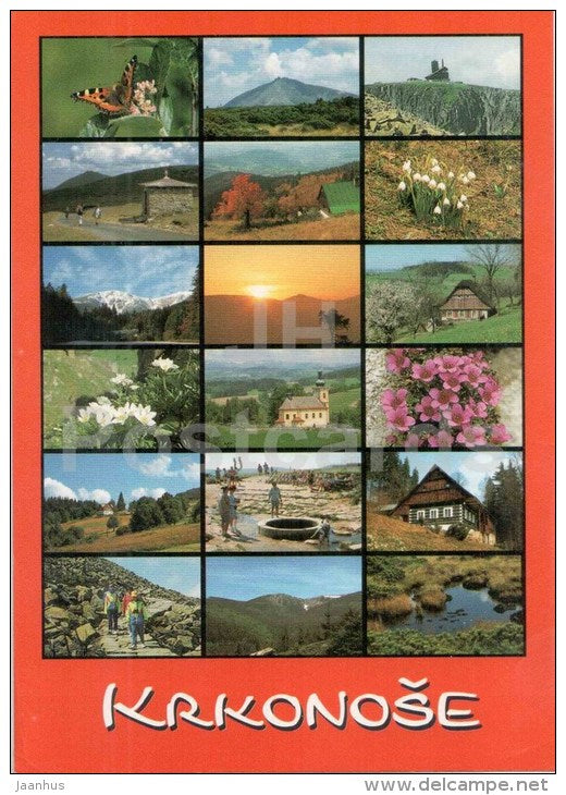 Krkonose - multi views - stamp Svejk - Czech - used 1998 - JH Postcards