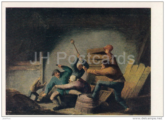 painting by Adriaen van Ostade - Fight , 1637 - men - Dutch art - Russia USSR - unused - JH Postcards