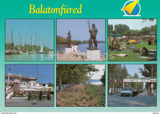 Balaton - Balatonfured - sailing boat - sculpture - multiview - Hungary - used - JH Postcards