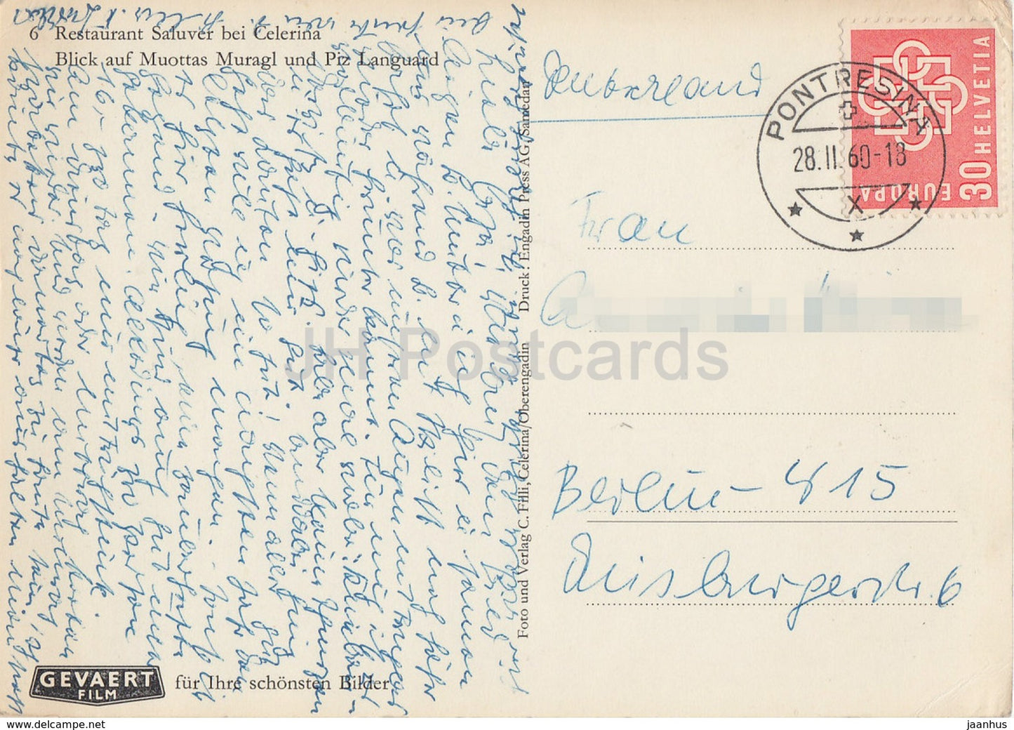 restaurant Saluver bei Celerina - Muottas - Muragl - Piz Languard - skiing - 1960 - Switzerland - used