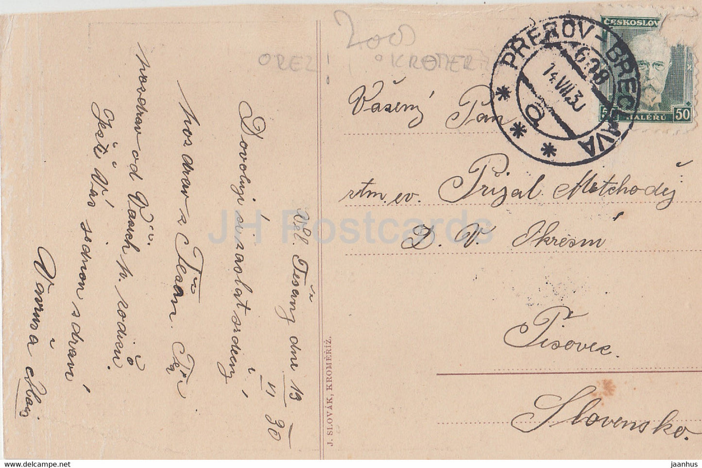 Tesany Velke u Kromerize - école - carte postale ancienne - 1930 - République tchèque - Tchécoslovaquie - utilisé