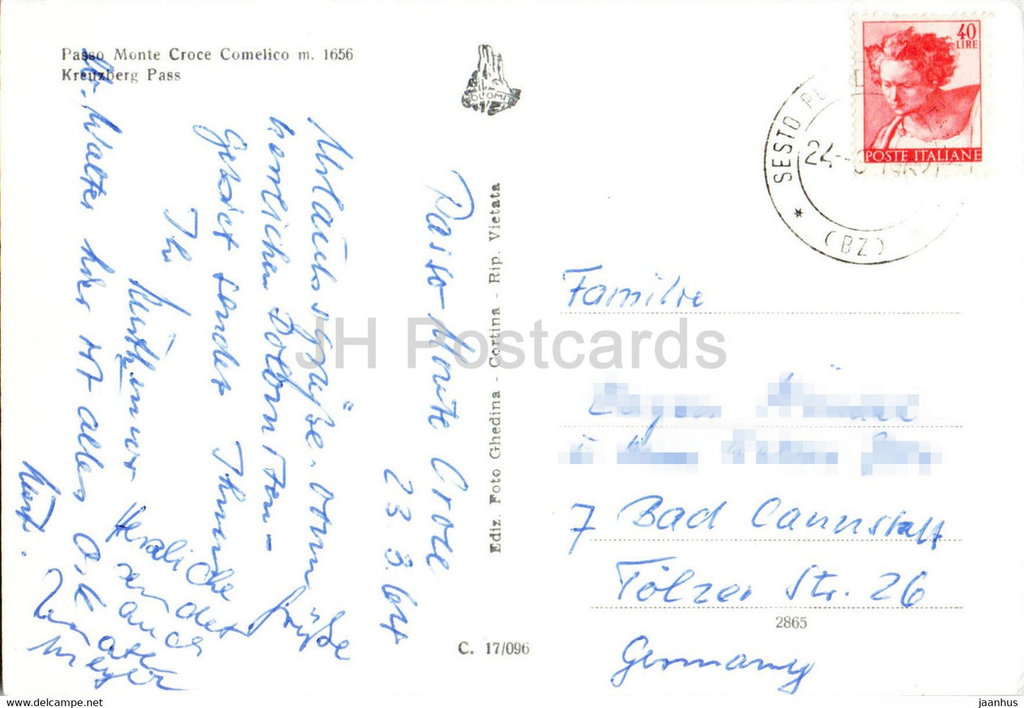 Passo Monte Croce Comelico m 1656 - Kreuzberg Pass - 1964 - Italy - used