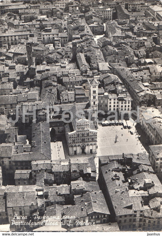 Lucca - Panorama aereo - Particolare Chiesa di S Michele - Aerial panorama of St Michael's church - 1952 - Italy - used - JH Postcards
