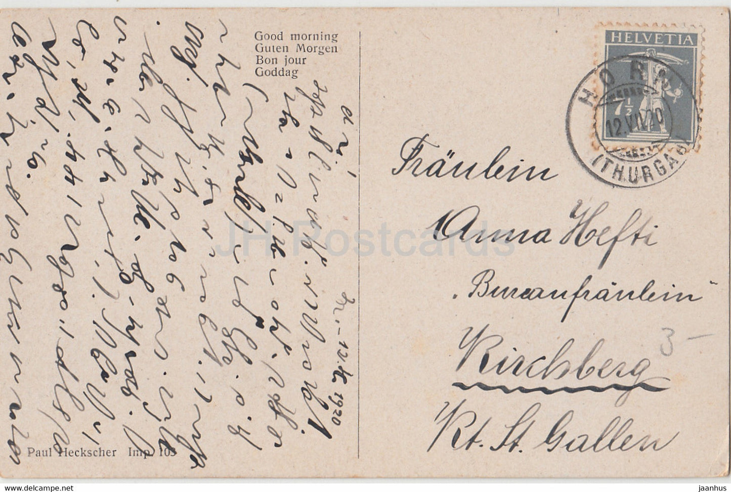 Good Morning - boy - children - illustration - Paul Heckscher - old postcard - 1920 - used