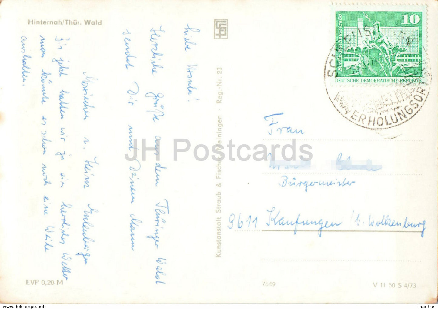 Hinternah - Thur Wald - 1 - old postcard - Germany DDR - used
