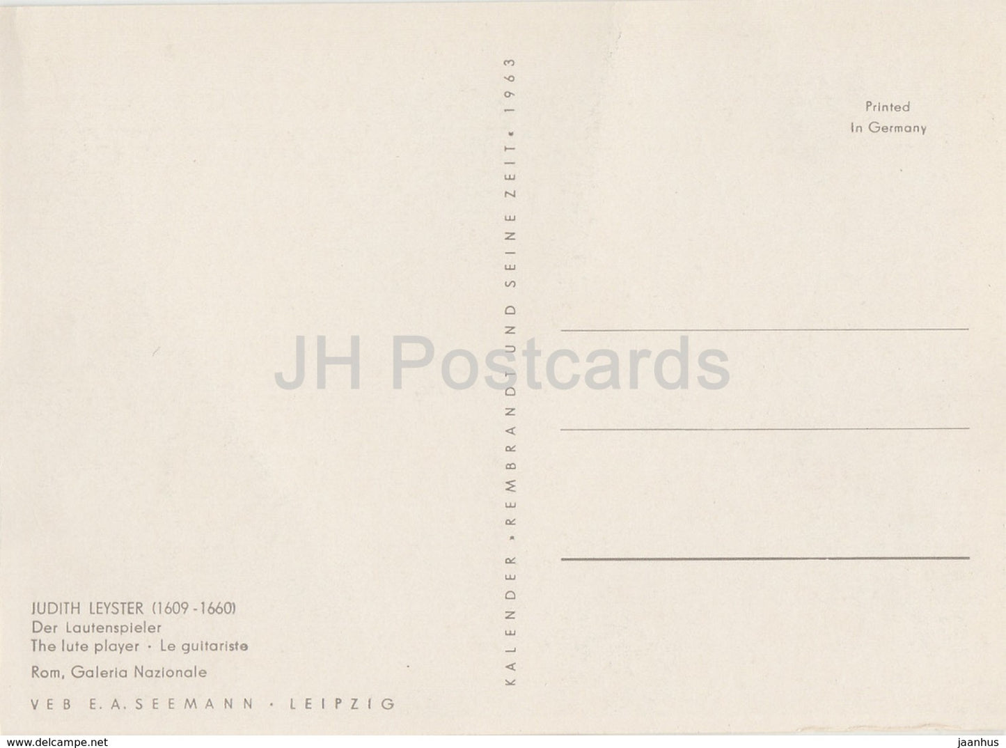 Gemälde von Judith Leyster – Der Lautenspieler – Niederländische Kunst – 1963 – Deutschland DDR – unbenutzt