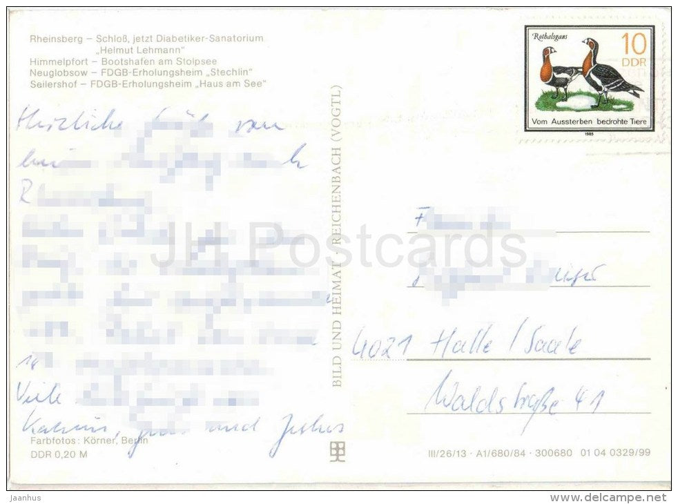 Rheinsberg - Himmelpfort - Neuglobsow -Seilershof - Germany - gelaufen - JH Postcards