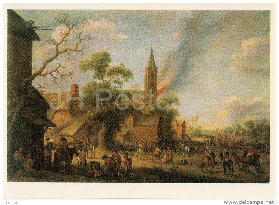 painting by Joost Cornelisz Droochsloot - Attack on the village , 1641 - Dutch art - 1980 - Russia USSR - unused - JH Postcards