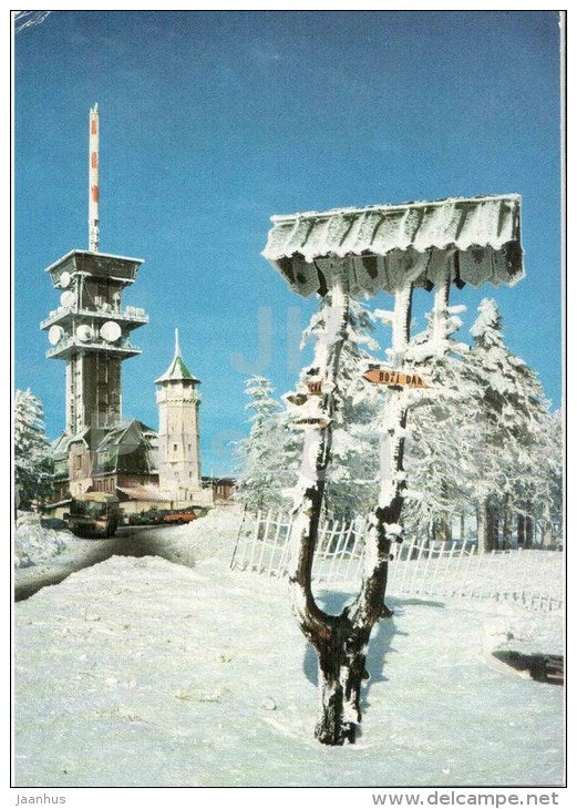 Krusne Hory - mountain hotel Klinovec - winter - Czechoslovakia - Czech - used 1983 - JH Postcards