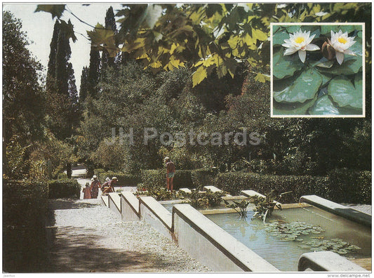 Water cascade in the Lower Park - Water Lily - Nikitsky Botanical Garden - 1991 - Ukraine USSR - unused - JH Postcards