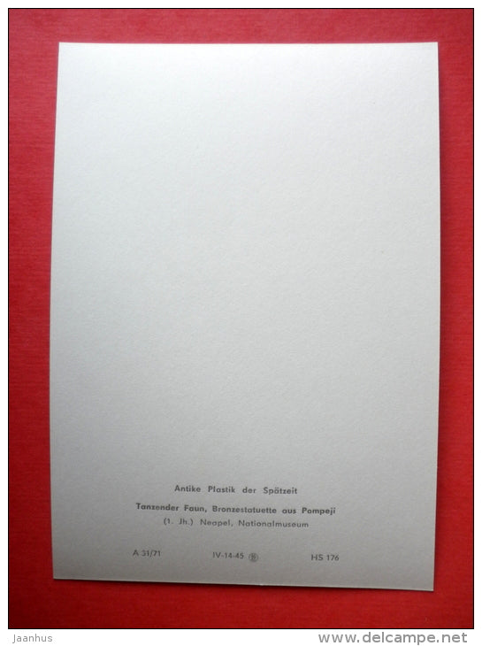 Dancing Faun - sculpture - Pompeii - Antique Roman Sculptures - DDR Germany - unused - JH Postcards