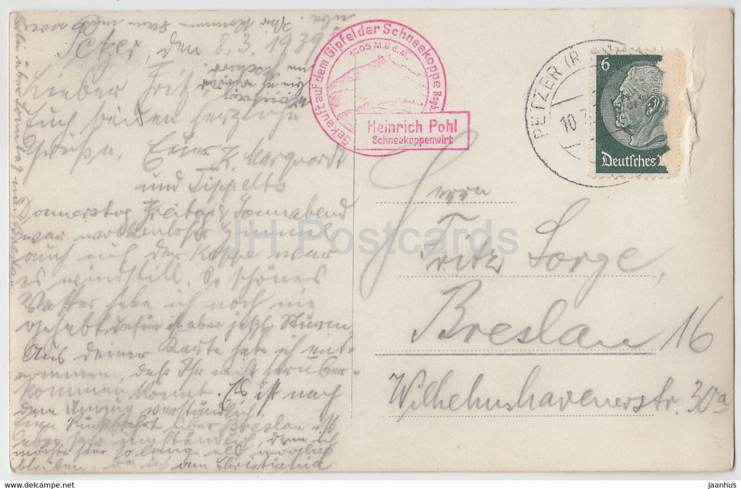 Gipfelder Schneekoppe - Snezka - old postcard - 1939 - Czech Republic - used