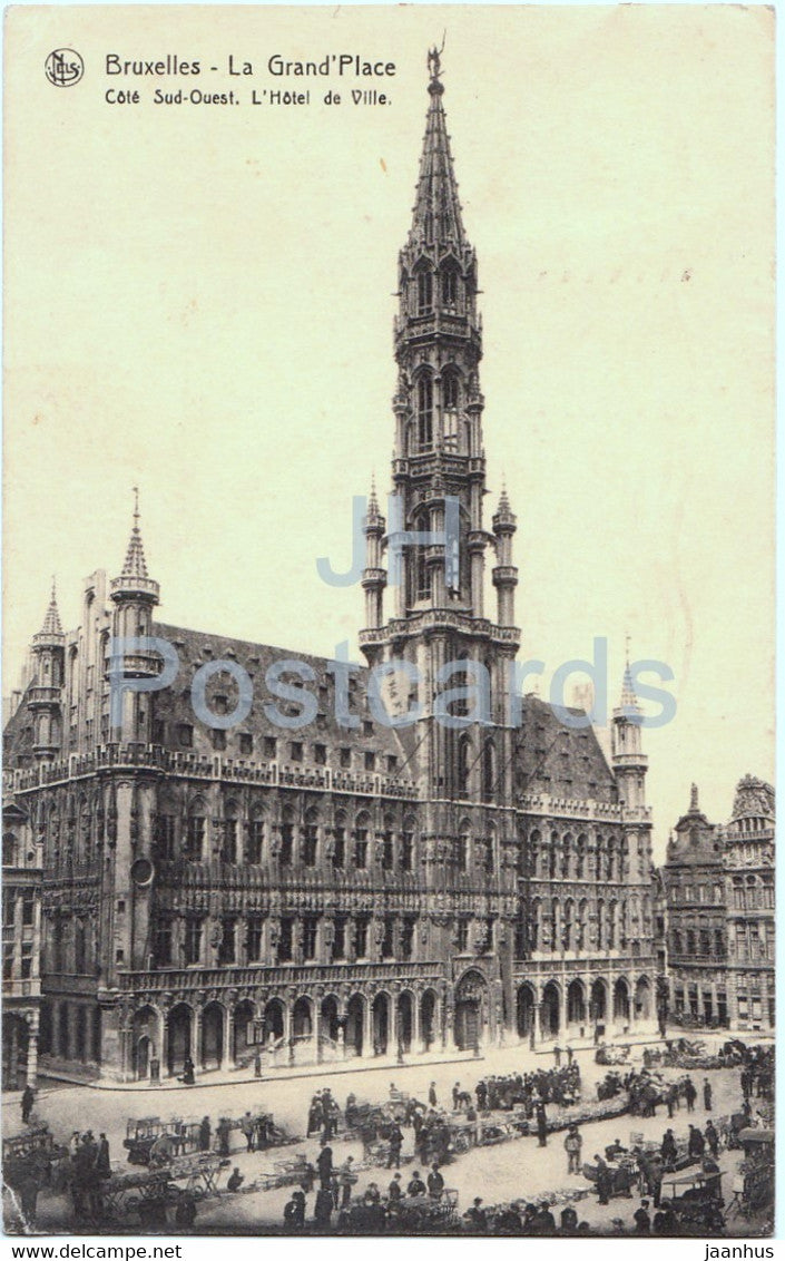 Bruxelles - Brussels - La Grand Place - Cote Sud Ouest - L'Hotel de Ville - old postcard - 1936 - Belgium - used - JH Postcards