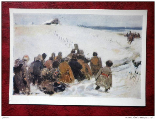 Painting by S. V. Ivanov - Punitive Detach Ment coming, 1937 - russian art - unused - JH Postcards