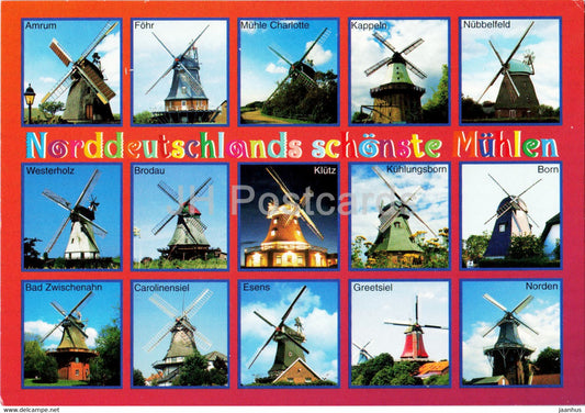 Norddeutschlands schonste Muhlen - windmill - Germany - unused - JH Postcards