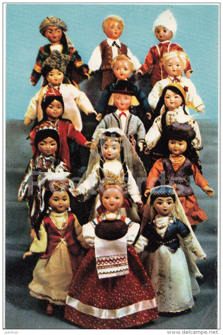 Bread and Salt Welcome - dolls in Soviet states national costumes - 1967 - Russia USSR - unused - JH Postcards