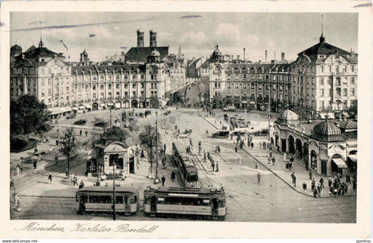 Munchen - Munich - Karlstor Rondell - tram - 608 - old postcard - 1935 - Germany - used - JH Postcards