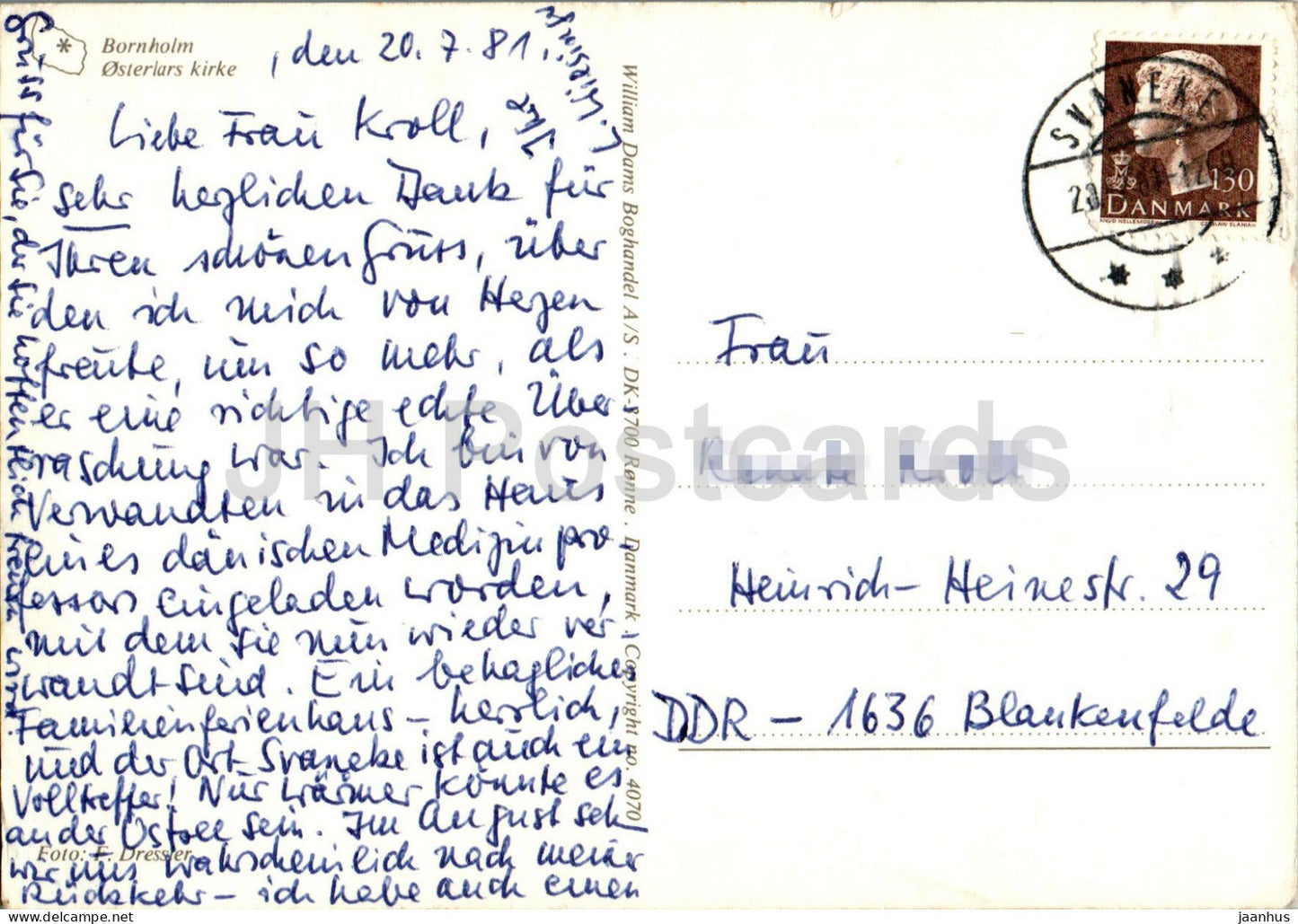 Bornholm - Osterlars kirke - church - 4070 - 1981 - Denmark - used