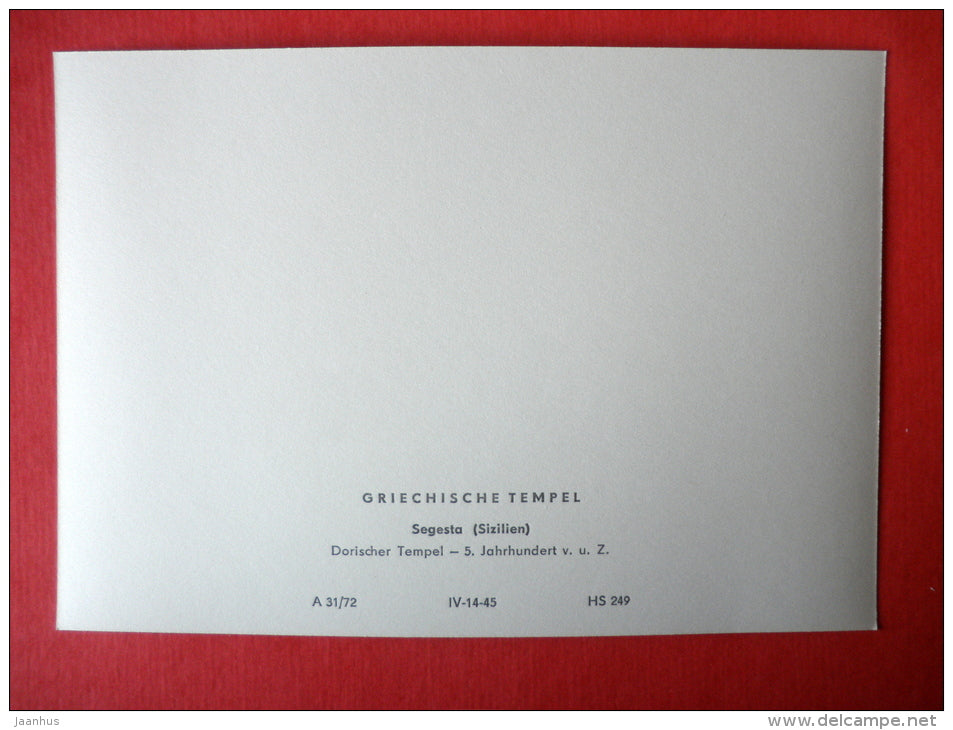 Segesta , Sicily - Doric temple , V century BC - architecture - Ancient Greek Temple - DDR Germany - unused - JH Postcards