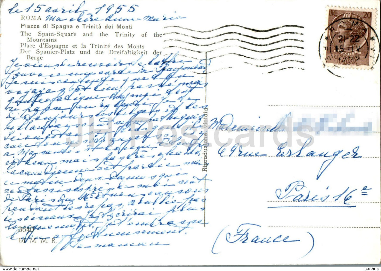 Roma - Rome - Piazza di Spagna e Trinita dei Monti - La Place d'Espagne - 3640 - carte postale ancienne - 1955 - Italie - utilisé