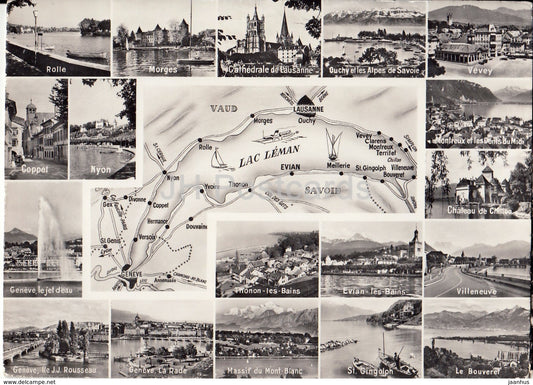 Lac Leman - Rolle - Morges . Coppet - Nyon - Vevey - lake - multiview - 8205 - Switzerland - old postcards - unused - JH Postcards