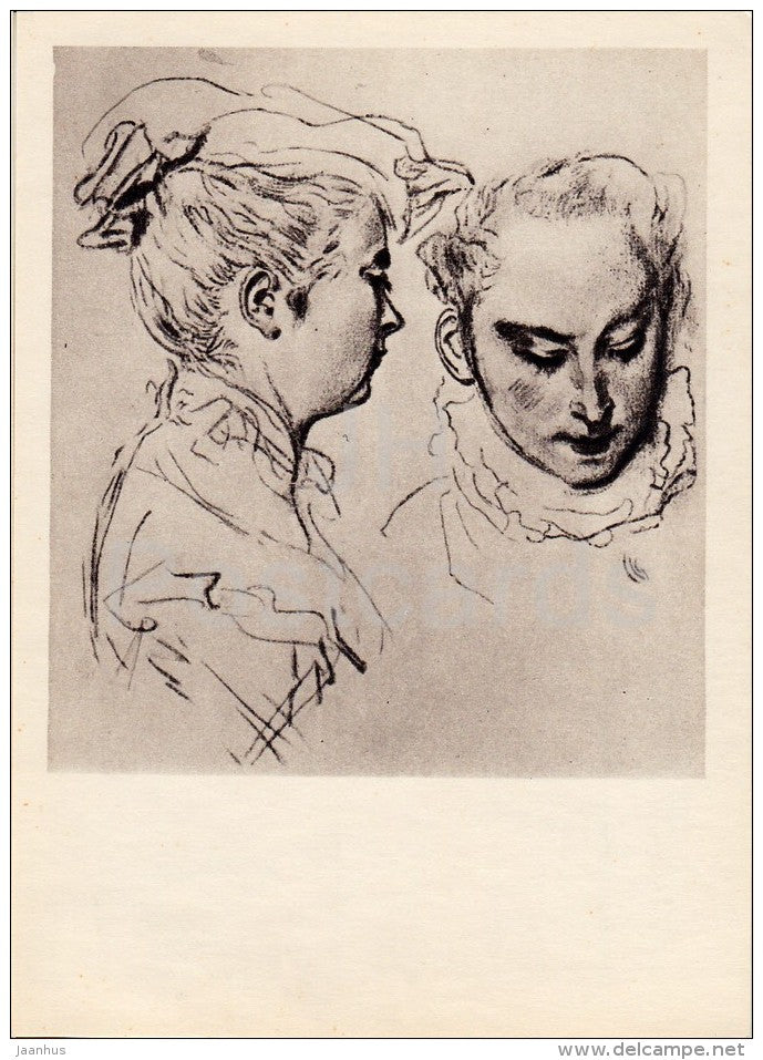 drawing by Jean-Antoine Watteau - Woman´s Head - sketch - French art - 1963 - Russia USSR - unused - JH Postcards