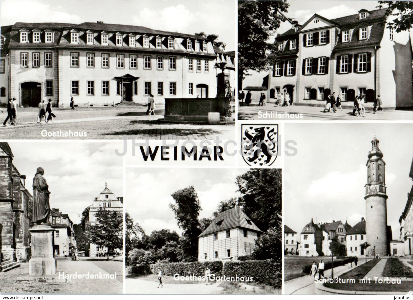 Weimar - Goethehaus - Schillerhaus - Herderdenkmal - Schlossturm im Torbau - 1982 - Germany DDR - used - JH Postcards