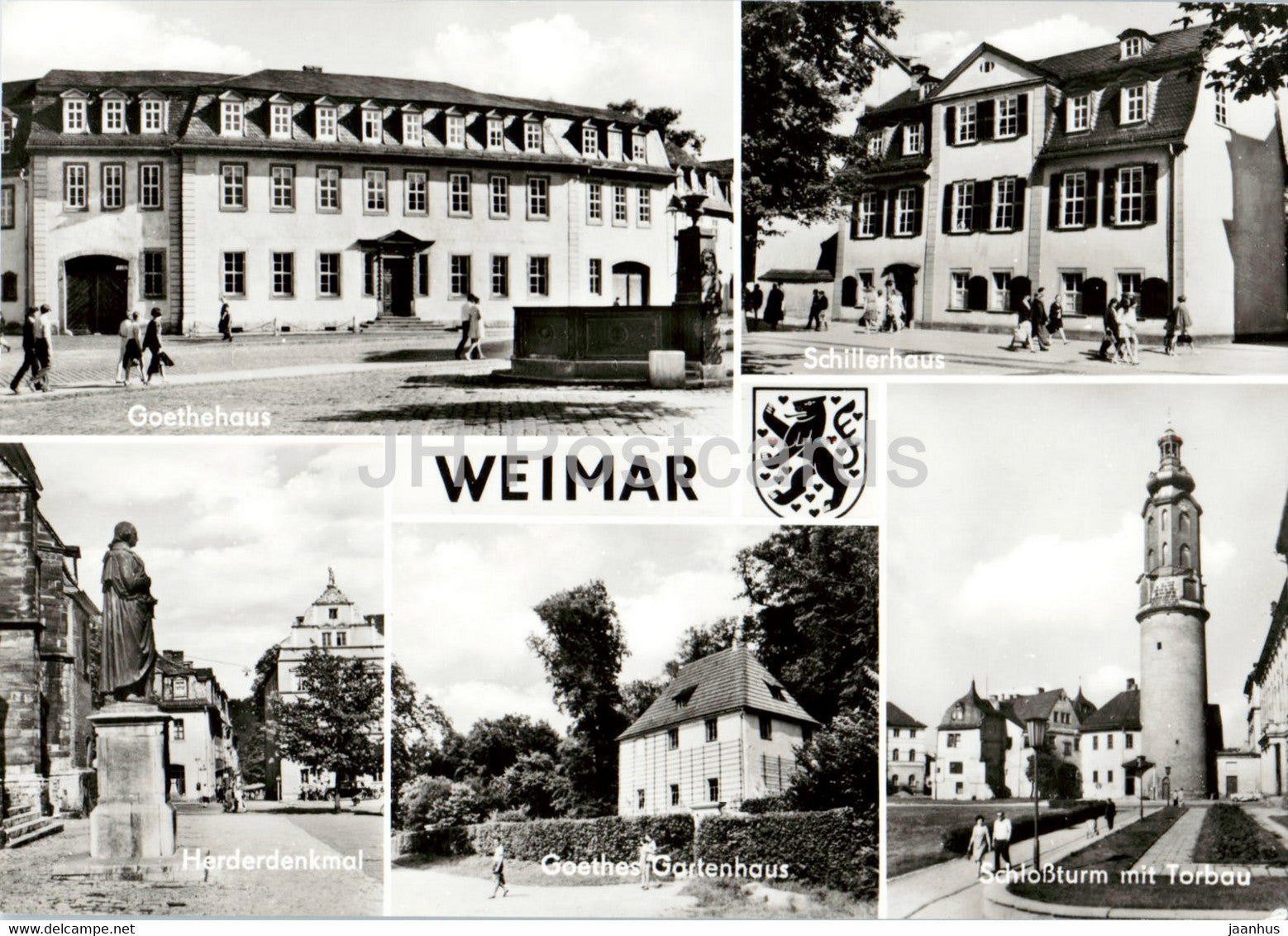 Weimar - Goethehaus - Schillerhaus - Herderdenkmal - Schlossturm im Torbau - 1982 - Germany DDR - used - JH Postcards