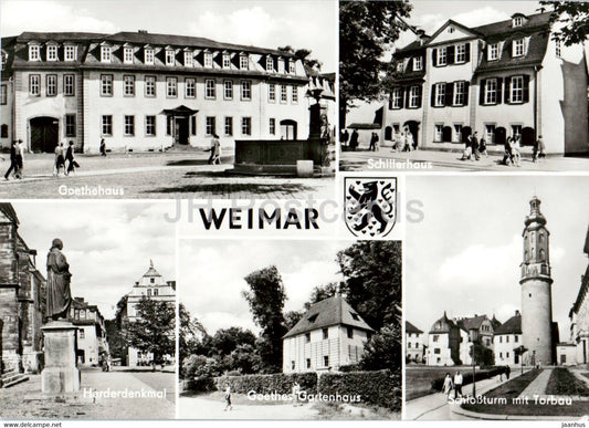 Weimar - Goethehaus - Schillerhaus - Herderdenkmal - Schlossturm im Torbau - 1982 - Germany DDR - used - JH Postcards