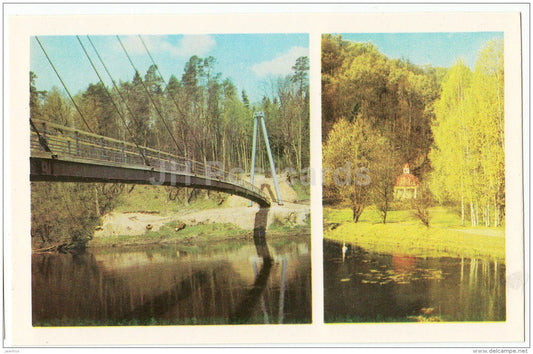 pedestrian bridge across the Gauja river near Devil´s cave - Sigulda - 1984 - Latvia USSR - unused - JH Postcards
