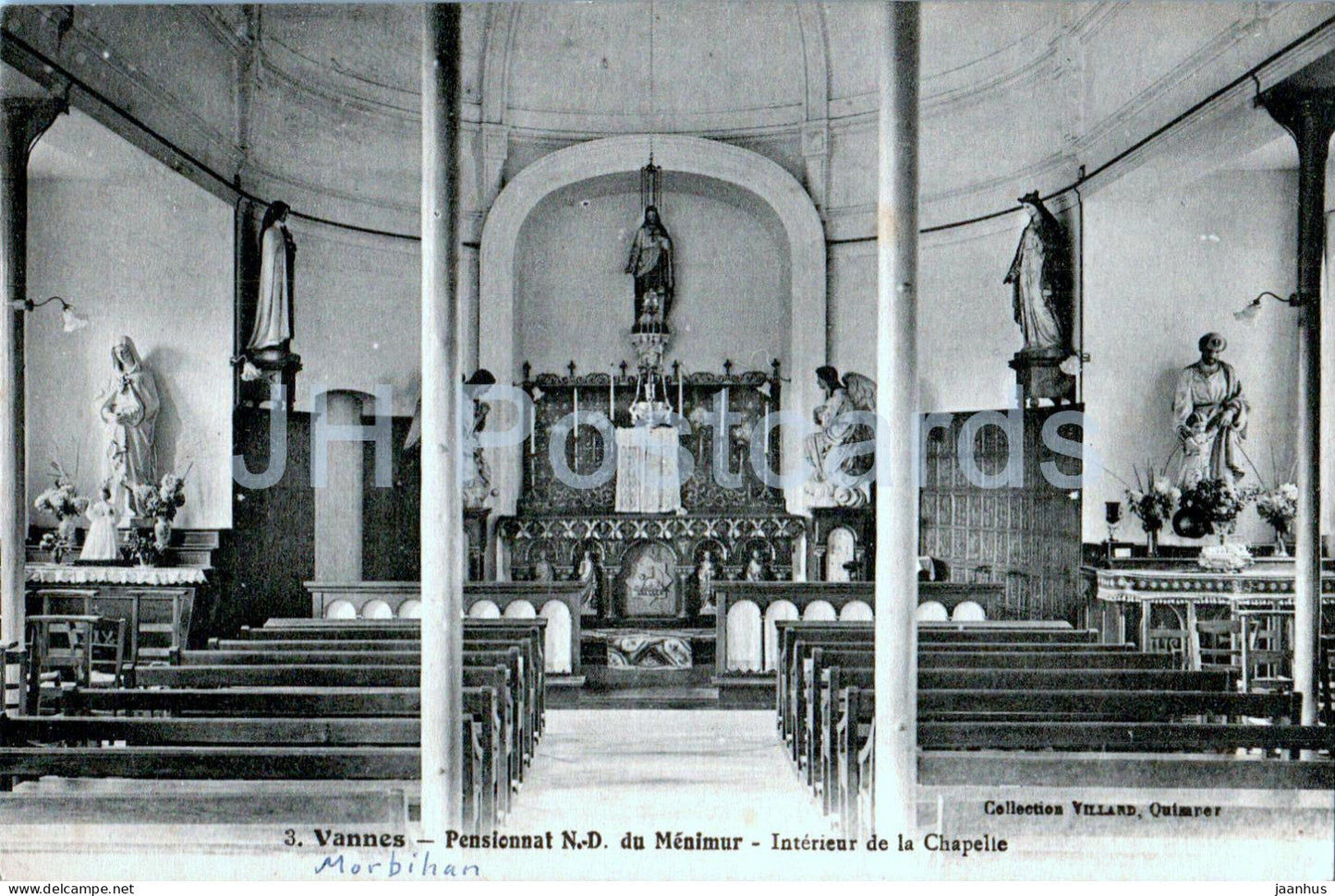 Vannes - Pensionnat N D du Menimur - Interieur de la Chapelle - chapel - 3 - old postcard - France - used - JH Postcards