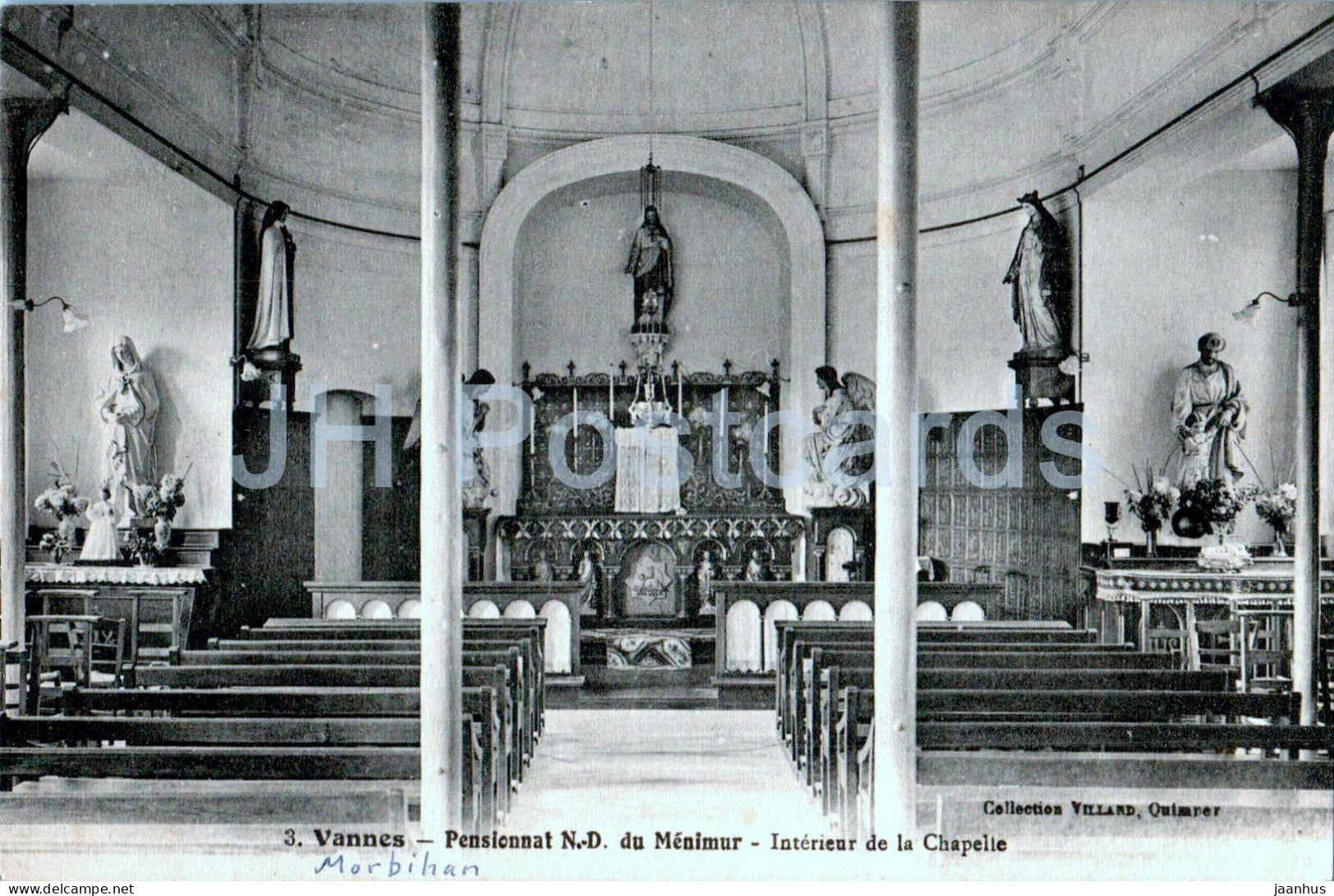 Vannes - Pensionnat N D du Menimur - Interieur de la Chapelle - chapel - 3 - old postcard - France - used - JH Postcards