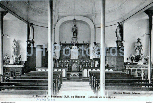 Vannes - Pensionnat N D du Menimur - Interieur de la Chapelle - chapel - 3 - old postcard - France - used - JH Postcards