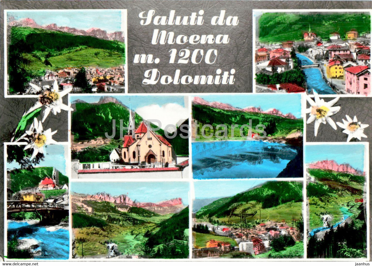 Saluti da Moena 1200 m - Dolomiti - multiview - 1966 - Italy - used - JH Postcards
