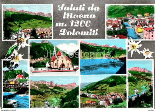 Saluti da Moena 1200 m - Dolomiti - multiview - 1966 - Italy - used - JH Postcards