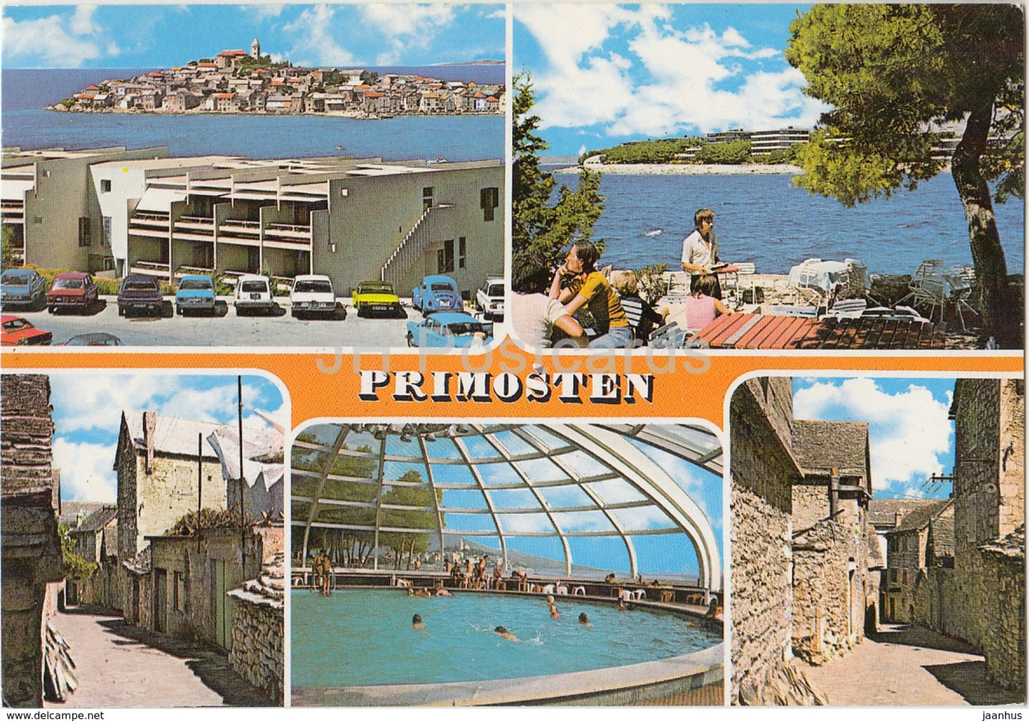 Primosten - old town - cars - pool - multiview - 1983 Croatia - Yugoslavia - used - JH Postcards