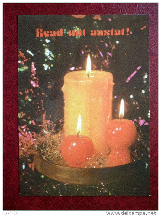 New Year Greeting card - candles - 1977 - Estonia USSR - used - JH Postcards
